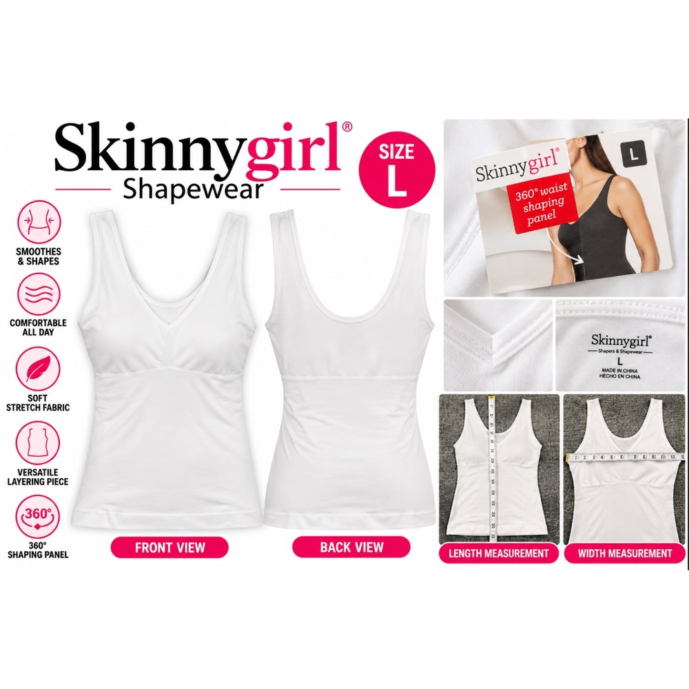 SkinnyGirl Shapewear Camis Tank Top Size L Control Shaping Seamless WHITE NEW
